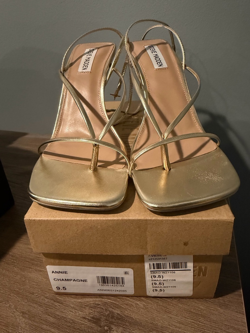 Steve Madden Annie Metallic Gold Strappy Ankle‑Tie Heels - Picture 7 of 8